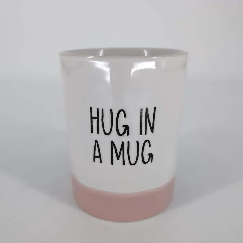 Hug In A Mug White and Pink Two Tone Ceramic Container for Succulents or Candles